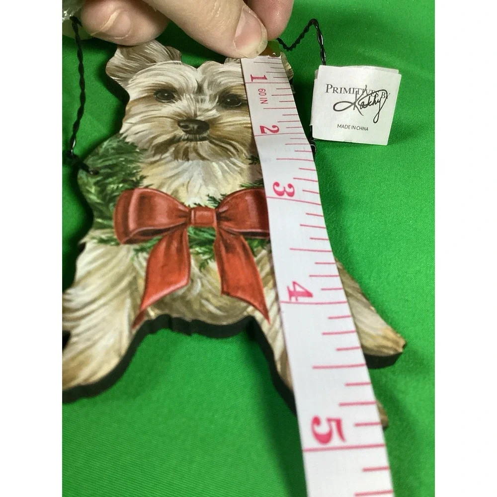 Primitives By Kathy Yorkshire Terrier Ornament Yorkie Wreath Bow NWT
